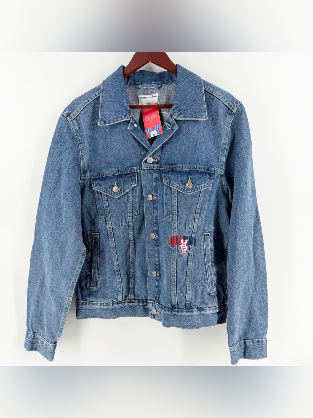 NWT Old Navy x Disney Mickey Mouse Embroidered Denim Jean Trucker Jacket Size M